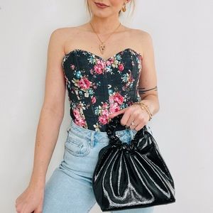 Vintage Floral Black Corset Top